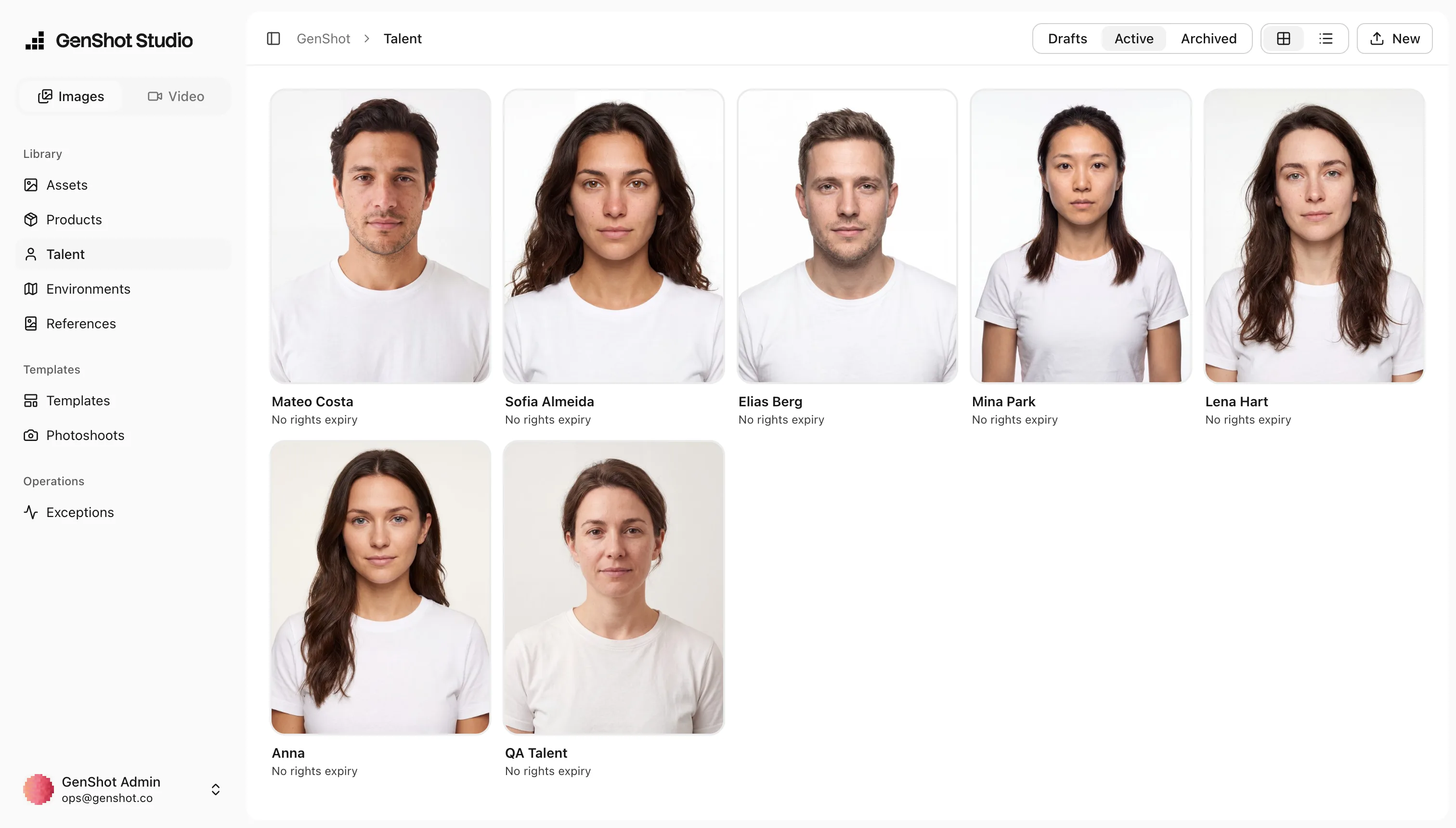 GenShot Studio talent library